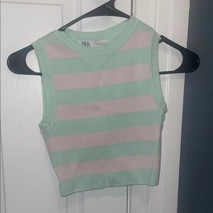 Zara Mint Green and Pink Striped Crop Top